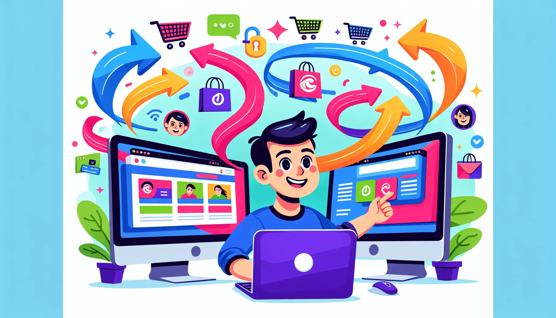 An illustration depicting the process of migrating from WooCommerce to Shopify.